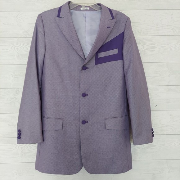 EJ Samuel Blazer Medium Funky Suit Jacket Sport Coat Purple Check - Picture 1 of 11